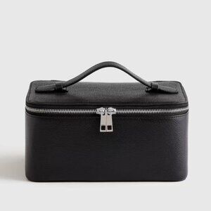 Quince Italian Leather Travel Cosmetic Case Black Leather EUC